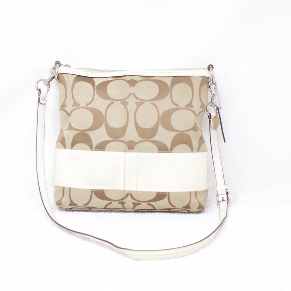 Coach Handbags - Coach Signature Canvas White Leather Shoulder Bag